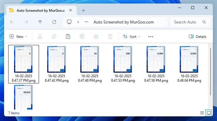 Screenshot of Windows Explorer displaying Screenshots captured by Auto Screenshot